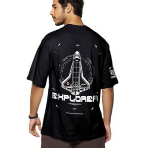Bewakoof Official NASA Merchandise Men's 100% Cotton 220 GSM Graphic Print Oversized Fit Round Neck T-Shirt